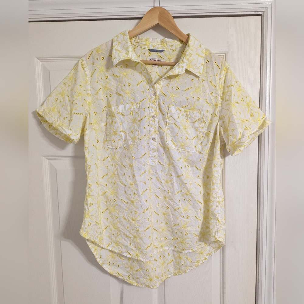 Merona blouse yellow & white eyelet short sleeves size XXL